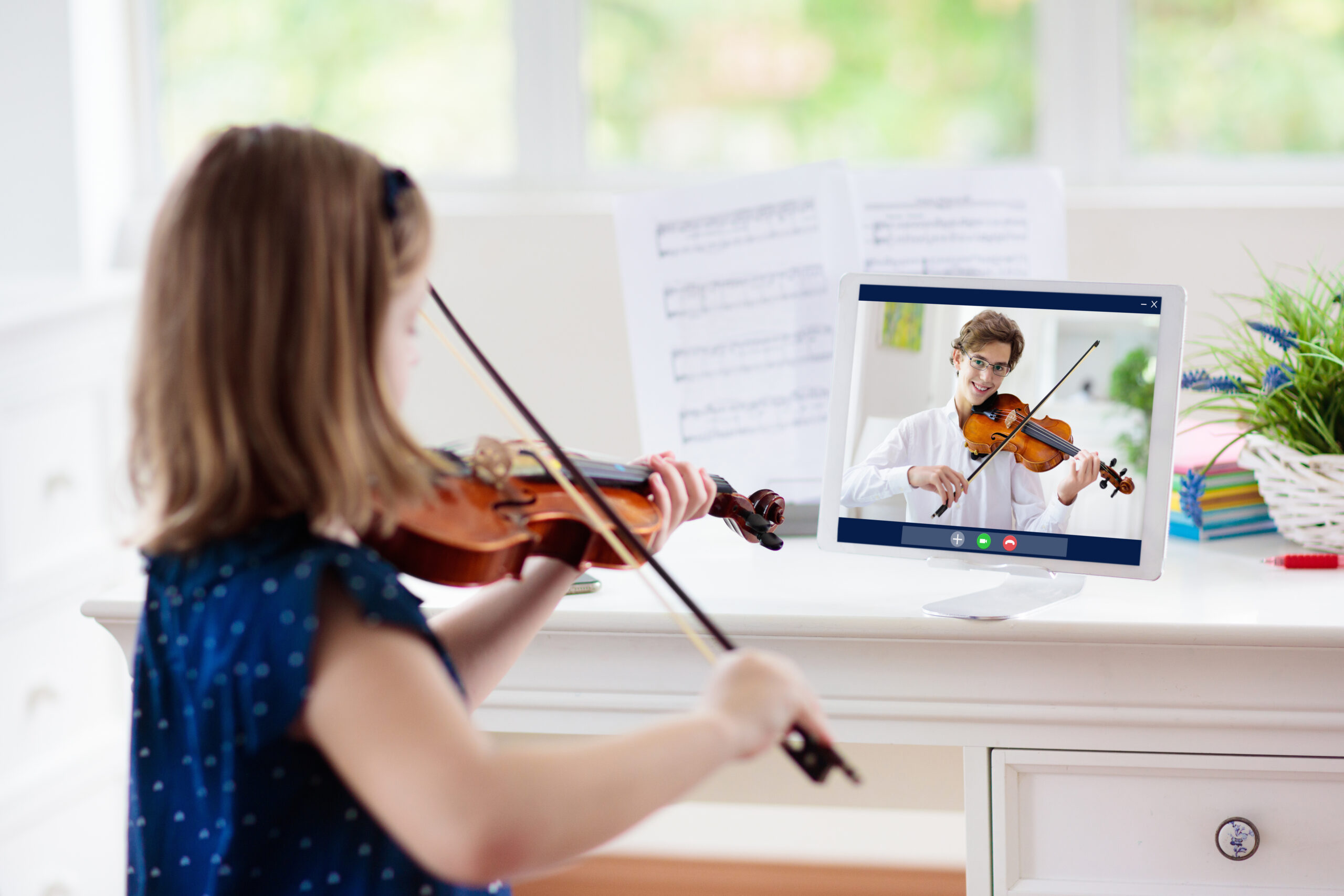 Child Playing Violin Learning Online